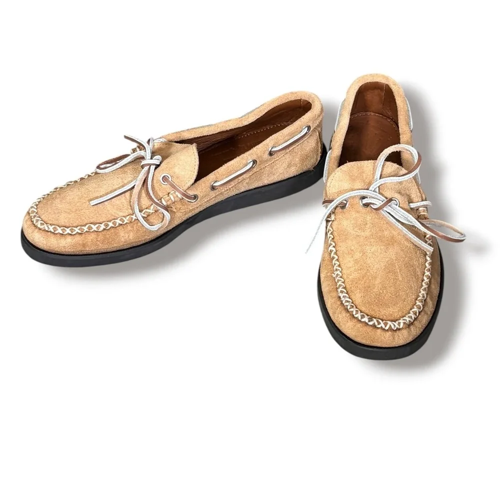 Quoddy x Faherty Mens 7 Canoe Shoe Khaki Suede Moccasin Boat Loafer Made USA